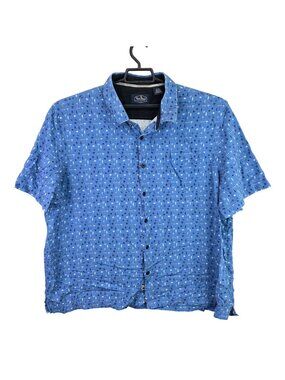 Mens Nat Nast Blue Silk Cotton Blend Button Up Shirt Short Sleeve Size XXL